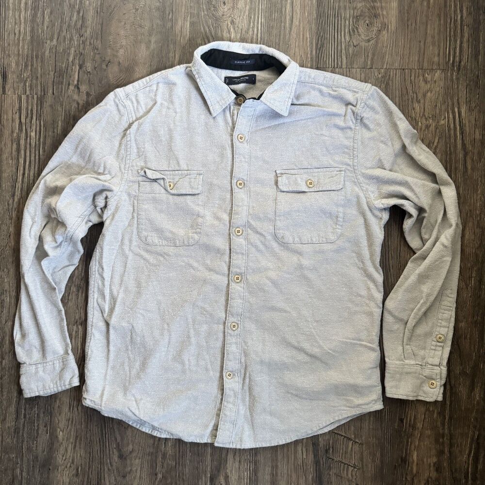 Lucky Brand Mens Large gray Cotton Flannel Shirt Classic Fit Long Sleeve Button